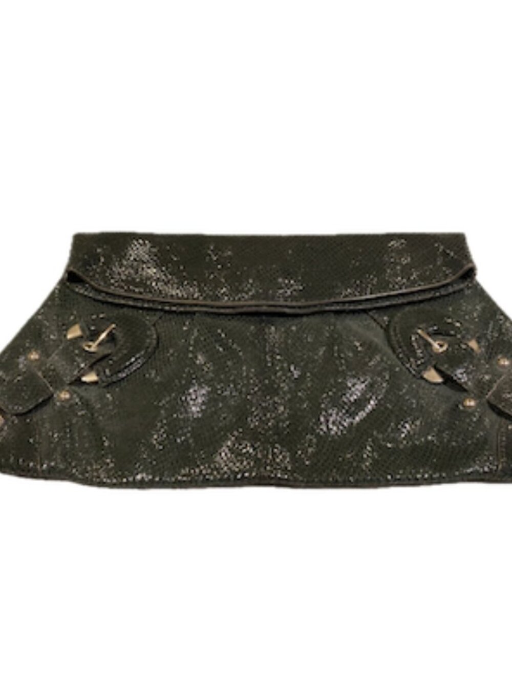 Hype gunmetal gray snakeskin clutch with magnetic clasp
